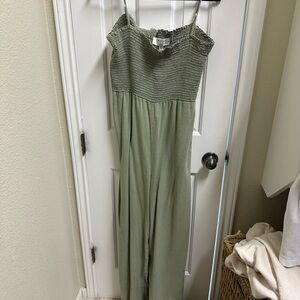 Anthropologie Cloth & Stone Olive Smocked jumpsuit